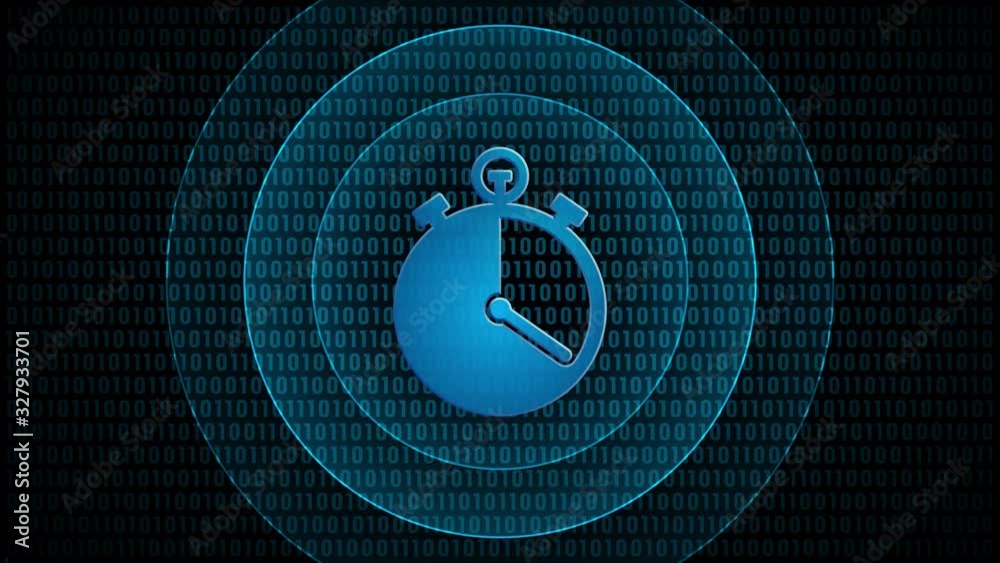 Poster internet technology stopwatch speed timer symbol with waves in digital background. loop video animat