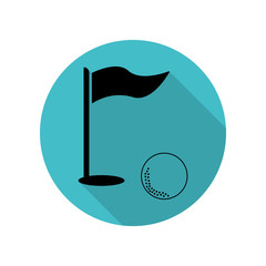 Golf flag and golf ball long shadow icon. Simple glyph, flat vector of arrow icons for ui and ux, website or mobile application