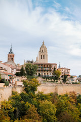 Fototapeta na wymiar View of the Cathedral of Segovia from Alcazar, Castilla y León, Spain