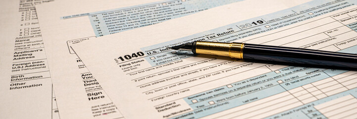 Tax forms 1040. U.S Individual Income Tax Return. wide banner