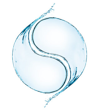 Image illustration of yin yang sign with blue clear water on white clean background