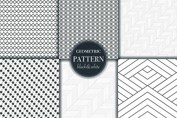 Set of 6 black white luxury geometric pattern background. Abstract line, dot retro style vector illustration for wallpaper, flyer, cover, design template. minimalistic ornament, backdrop.