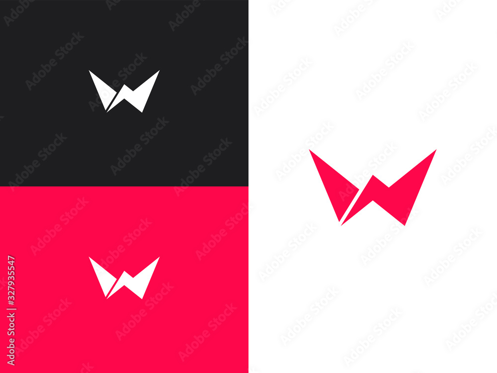 Wall mural initial letter w with lightning. flash vector logotype