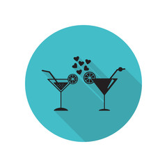 Cocktail with hearts long shadow icon. Simple glyph, flat vector of arrow icons for ui and ux, website or mobile application