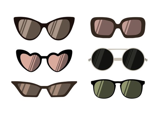 Set vintage sunglasses in art deco 1920s style isolated on white background.Vector flat illustration. Retro 20s.