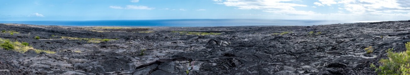 Panoramic view of Mauna Ulu lava flows in Big Island Hawaii