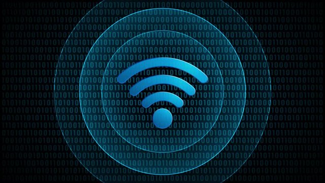 Wifi internet wireless technology connection symbol with signal waves in digital background. Loop video animation.
