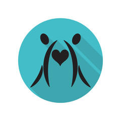 Loving couple with heart long shadow icon. Simple glyph, flat vector of arrow icons for ui and ux, website or mobile application