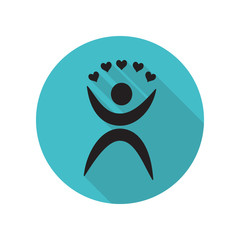 Man holds many hearts long shadow icon. Simple glyph, flat vector of arrow icons for ui and ux, website or mobile application