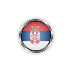 Abstract button with stylish metallic frame. Serbia flag vector illustration