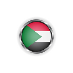 Abstract button with stylish metallic frame. Sudan flag vector illustration