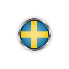 Abstract button with stylish metallic frame. Sweden flag vector illustration