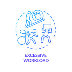 Excessive workload blue concept icon. Multitasking at work. Overwhelmed workaholic. Desperate clerk. Burnout cause idea thin line illustration. Vector isolated outline RGB color drawing