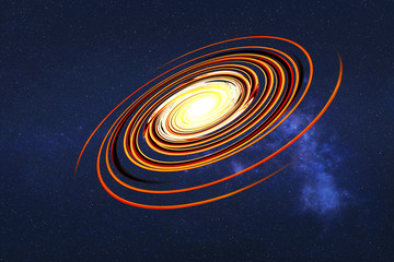 Sthange yellow Black hole somewere in space. Science fiction. Dramatic space background. Elements...