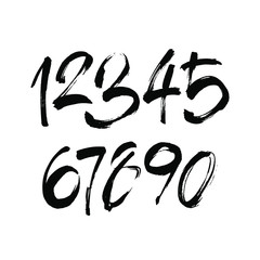 Obraz premium vector set of calligraphic acrylic or ink numbers. ABC for your design, brush lettering on a white background