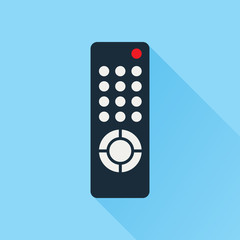 Remote control for TV or media center. Flat icon with long shadow effect. Infrared controller symbol. Vector eps8 illustration.
