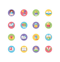 people reading and books icon set, block style