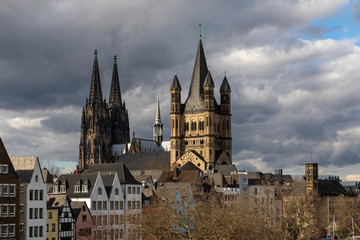 Cologne Dom and Great St. Martin cathedral dominate the skyline of Cologne