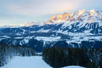 evening light on mountain range, Austrian Alps