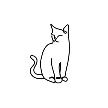 One line cat design - Hand drawn minimalism style vector illustration