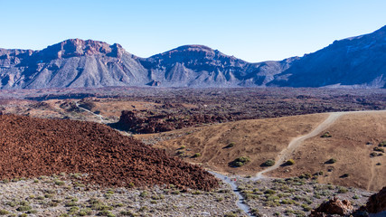 Popular Canarian islands landmark. Lava fields in Teide national park.