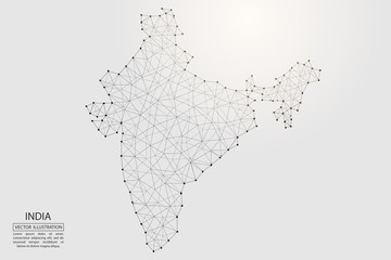 Obraz premium A map of India consisting of 3D triangles, lines, points, and connections. Vector illustration of the EPS 10.