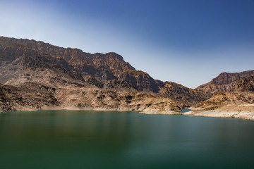 Fototapeta na wymiar Wadi Dayqah mountain lake in Oman