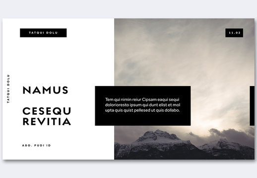 Black and White Presentation Layout with Bold Callout Elements