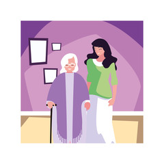 grandmother and daughter woman, love, care for the elderly