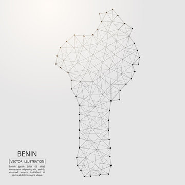 A map of Benin consisting of 3D triangles, lines, points, and connections. Vector illustration of the EPS 10.