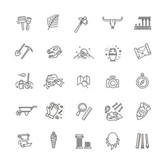 archeology vector line icons set - obrazy, fototapety, plakaty