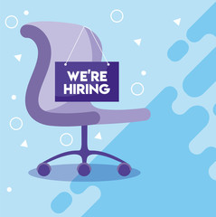 We are hiring message with office chair vector design