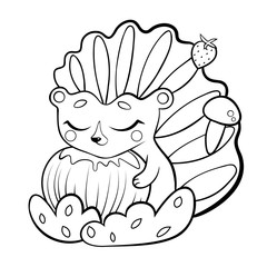 Coloring page outline of cute cartoon hedgehog with apple. Vector image isolated on white background. Coloring book of forest wild animals for kids
