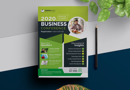 Creative  Conference Event Flyer Layout with Green Accents