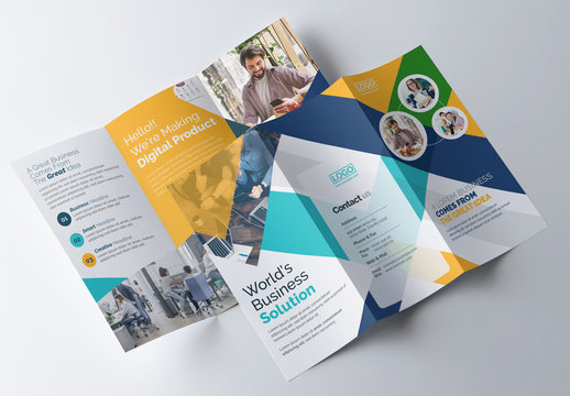 Corporate Trifold Brochure Layout with Multicolored Accents