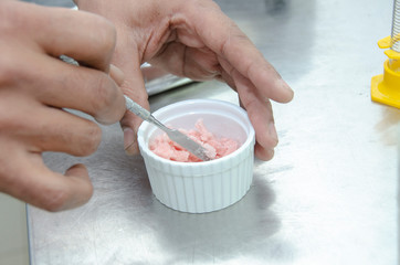 Dental laboratory, acrylic injection work for dental prostheses