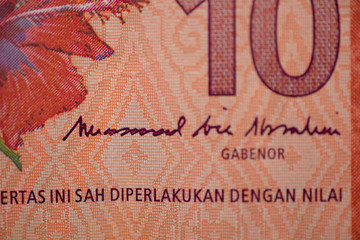 Malaysia currency of Malaysian ringgit banknotes background. Paper money of Ten ringgit notes on etreme closeup. Financial concept.