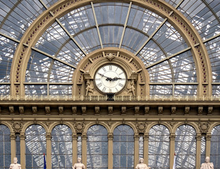 Clock and Main Window, Eastern Terminal Train Station, Budapest, Hungary