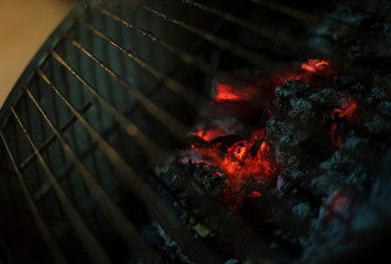 Close up of Burning charcoal in the grill