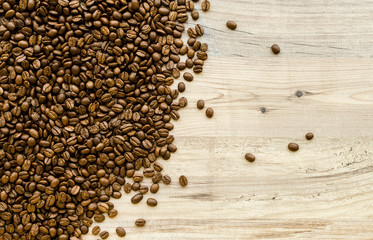 Coffee on grunge wooden background.Top view.