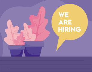 We are hiring message with plants vector design