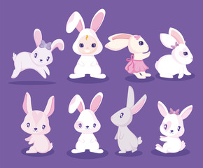 Happy easter rabbits and girl with costume vector design