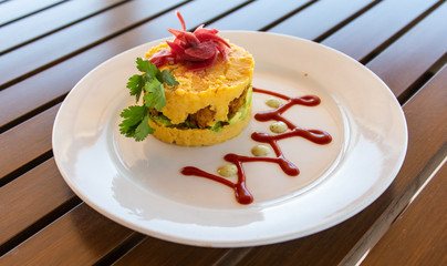 Mashed Potato & Fried Shrimp Tower