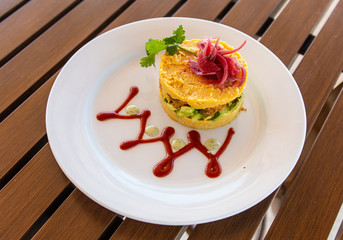 Mashed Potato & Fried Shrimp Tower