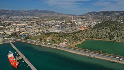 Fototapeta na wymiar Aerial drone photo of industrial oil refinery of Aspropirgos, Attica, Greece