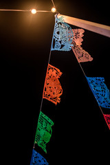 Mayan Riviera, Mexico - Nov 2019 "Papel picado" is a decorative craft made by cutting elaborate designs into sheets of tissue paper, common themes include birds, floral designs, and skeletons
