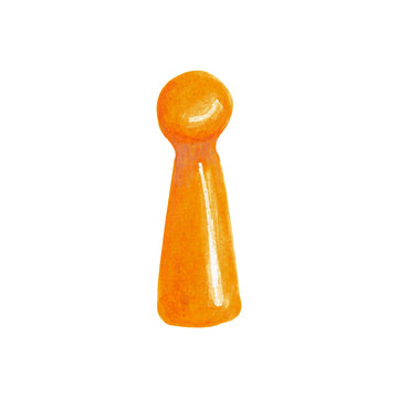 Orange chip for board games isolated on white background. Watercolor hand drawn illustration