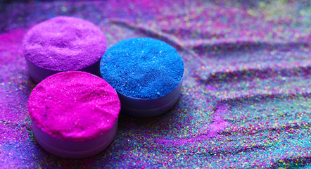 Bright colours for Indian holi festival. Colorful gulal (powder colors) for Happy Holi with copy space.