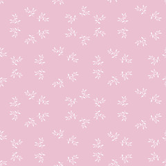 Simple botanical delicate pink seamless vector pattern. Decorative surface print design. Great for fabrics, cards, wrapping paper and packaging.