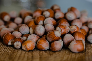 Stack of hazelnuts
